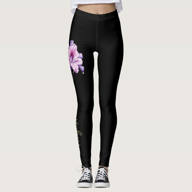 Leggings Août Fleur de naissance, Gladiolus pourpre sur Noi (Devant)