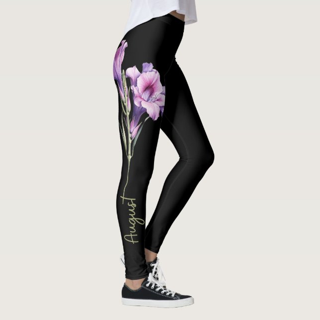 Leggings Août Fleur de naissance, Gladiolus pourpre sur Noi (Droite)