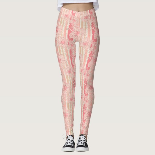 Leggings Apricot motif à rayures florales rose (Devant)