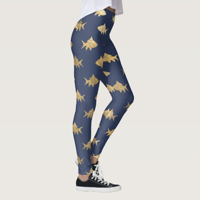 Leggings Aqua Blue Goldfish Mermaid Design Parties scintill (Droite)