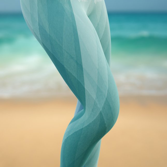 Leggings Aqua Blue Green Watercolor Stries Nom personnalisé (Add your name to these abstract watercolor waves and off to the beach you go)