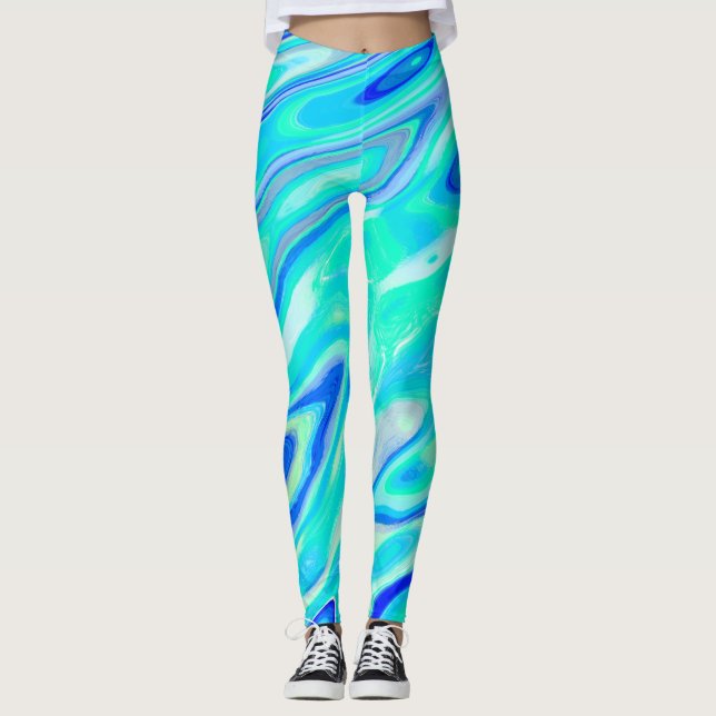 Leggings Aqua Blue Marble Texture Abstrait Motif liquide (Devant)