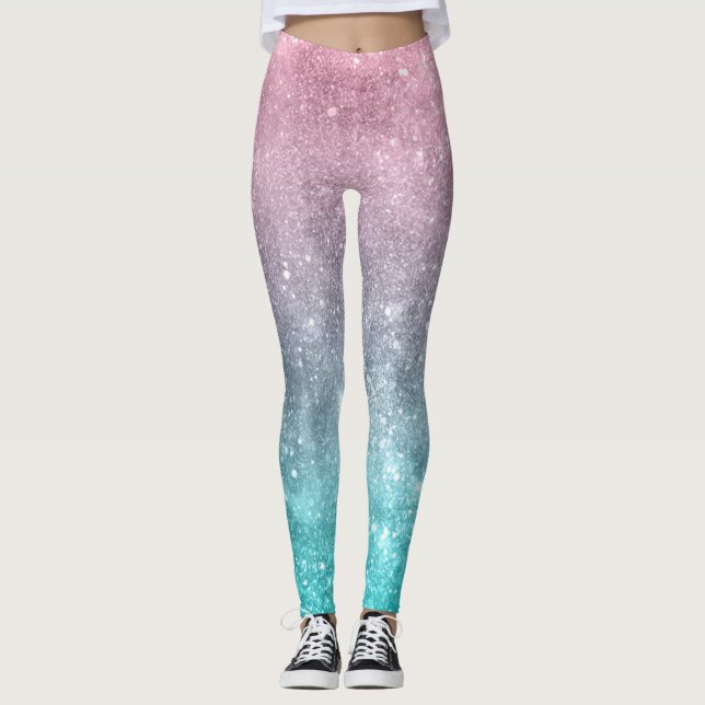 Leggings Aqua blue Pink ombre mer galaxie abstraite (Devant)