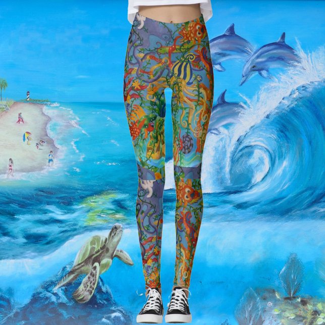 Leggings Aqua Blue Sea Art Abstrait Octopus Modern Chic (Aqua Blue Sea Abstract Art Octopus Modern Chic Leggings)