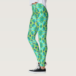 Leggings Aqua, Cobalt Blue et Yellow Tie Dye Motif