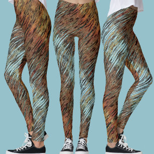 Leggings Aqua sauvage Bleu Marron et Orange Tribal Abstrait