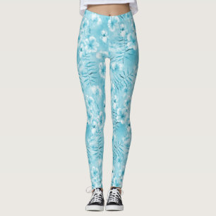 Leggings Aqua tropical Orchidées blanches Hibiscus Floral