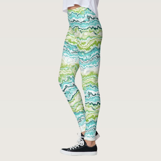 Leggings Aqua Turquoise Lime Green Minéraux Motif d'âge (Gauche)