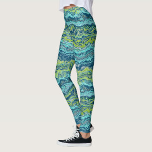 Leggings Aqua Turquoise Lime Green Minéraux Motif d'âge