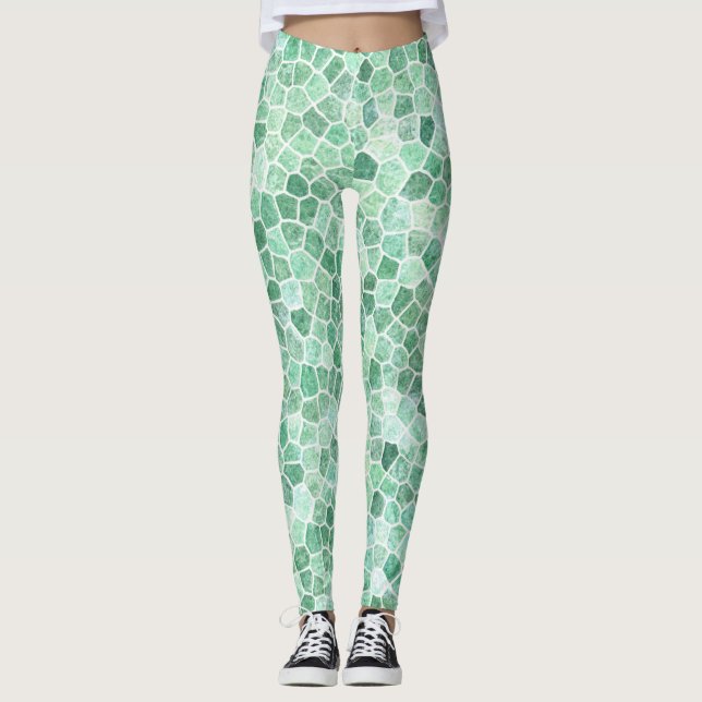Leggings Aqua Turquoise Patchwork Terrazo Motif (Devant)