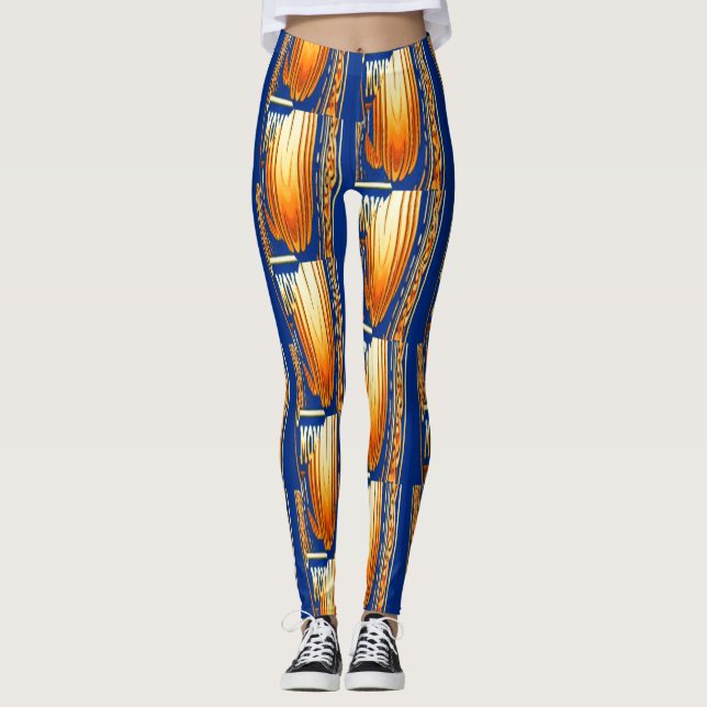 Leggings aquarelle abstraite bleue et jaune art motif (Devant)