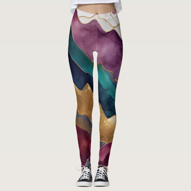 Leggings Aquarelle Abstraite peinture de paysage or (Devant)