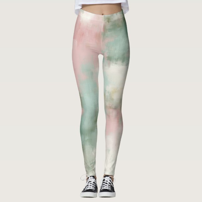 Leggings Aquarelle Abstraite Rose Tendre (Devant)