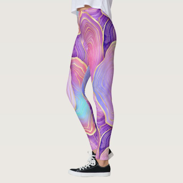 Leggings Aquarelle Abstraite rose turquoise lavande agate (Gauche)