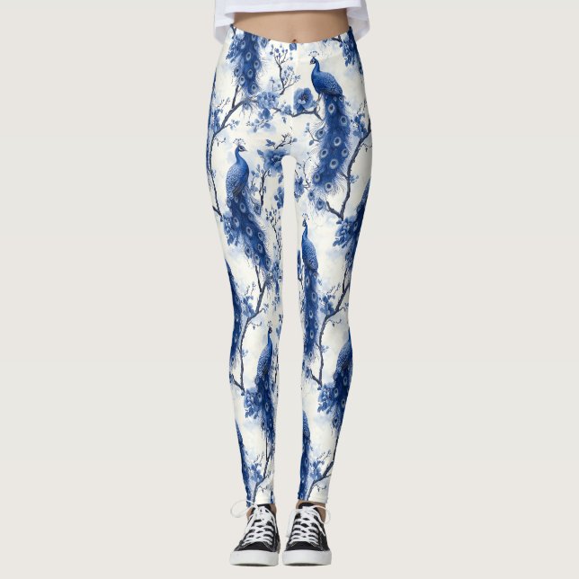 Leggings Aquarelle bleu classique Chinoiserie française Pea (Devant)