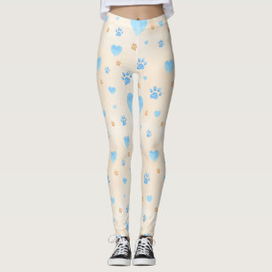 Leggings Aquarelle Bleu Coeurs et Empreintes de pattes Moti