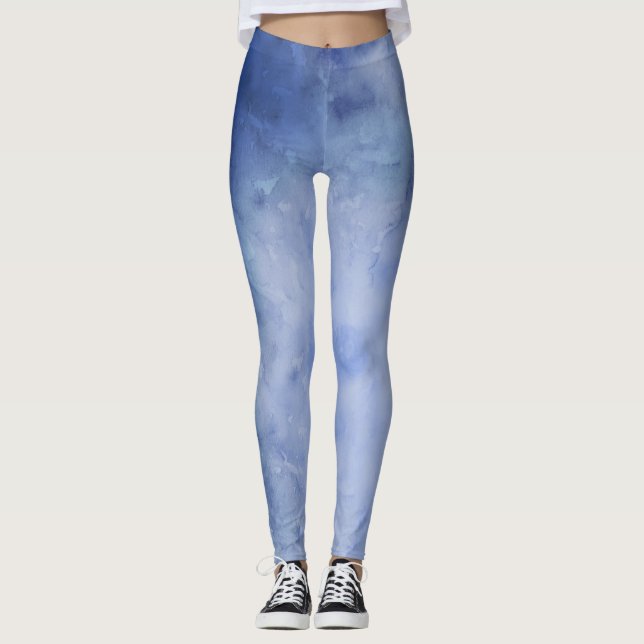 Leggings Aquarelle Bleu et Blanc (Devant)