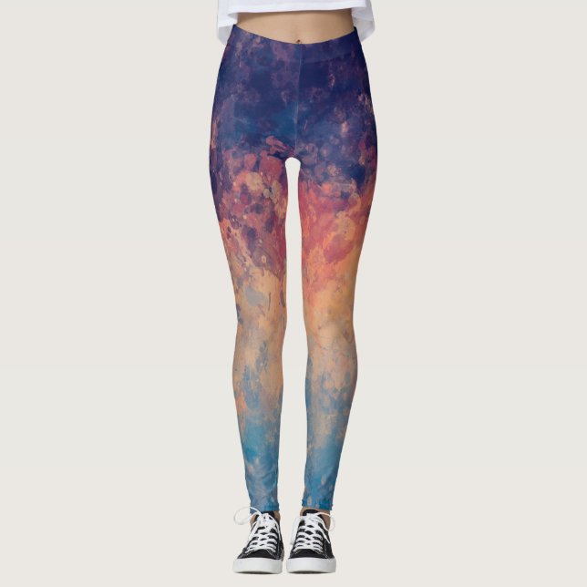 Leggings Aquarelle bleu et violet foncé (Devant)