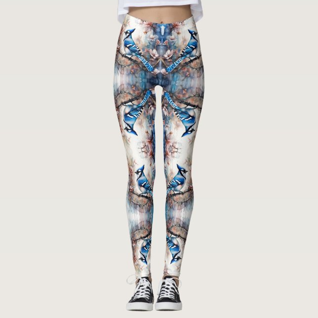 Leggings Aquarelle bleu Jay Cherry Blossoms (Devant)