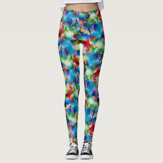 Leggings Aquarelle bleu rouge jaune vert Abstraction (Devant)