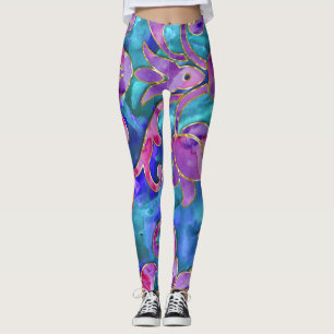 Leggings Aquarelle bleu violet rose Damas
