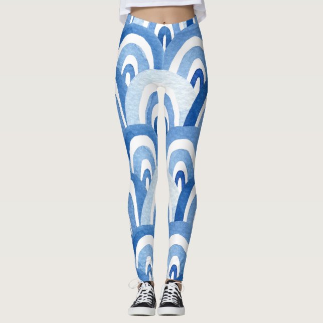 Leggings Aquarelle bleue : Vagues de mer Abstraites (Devant)