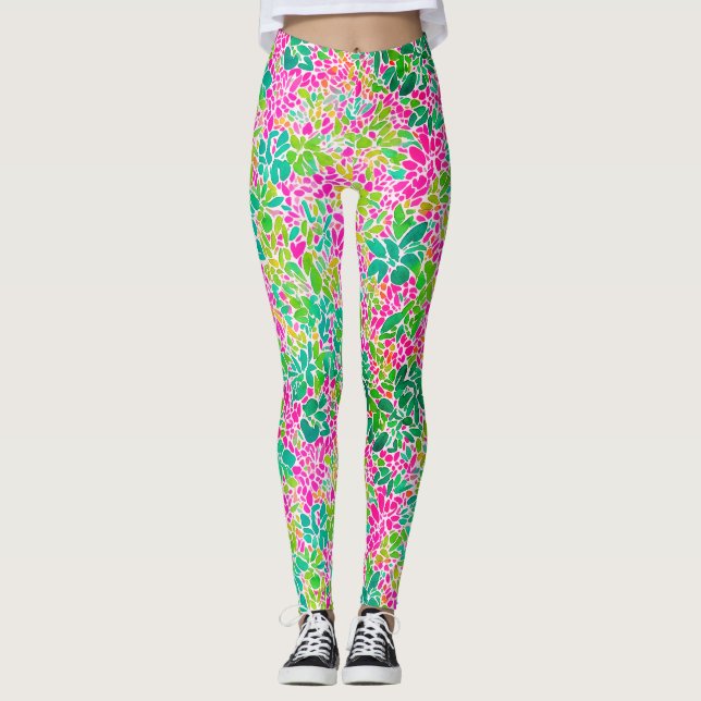 Leggings Aquarelle botanique rose rose élégant (Devant)