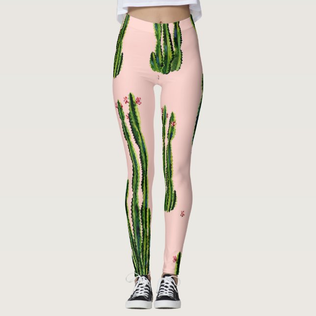 Leggings Aquarelle Cactus : Blossoming Seamless Motif (Devant)