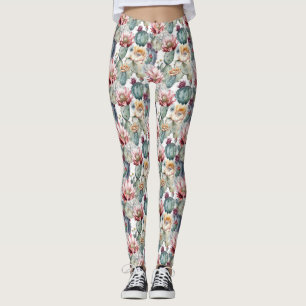 Leggings Aquarelle Cactus en fleurs Succulents
