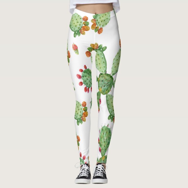 Leggings Aquarelle Cactus : Motif de jardin tropical. (Devant)