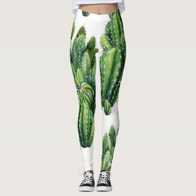 Leggings Aquarelle Cactus sans fil Motif d'illustration (Devant)