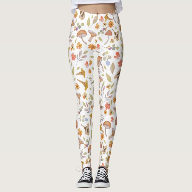 Leggings Aquarelle Champignons et fleurs (Devant)