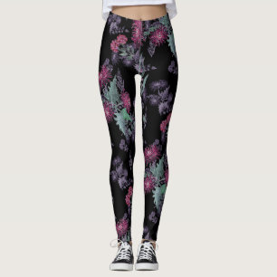 Leggings Aquarelle Chrysanthemums fleurs encre florale impr