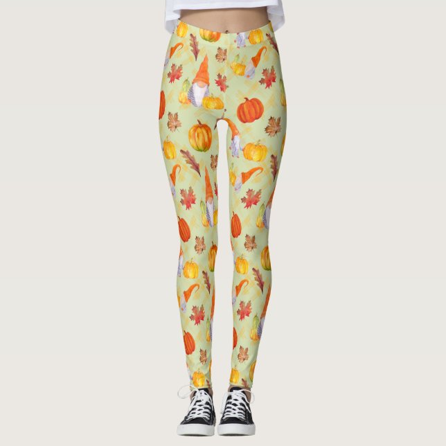 Leggings Aquarelle Chute Gnomes, Citrouille Et Feuille Legg (Devant)