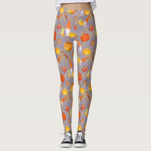 Leggings Aquarelle Chute Gnomes, Citrouille Et Feuille Legg