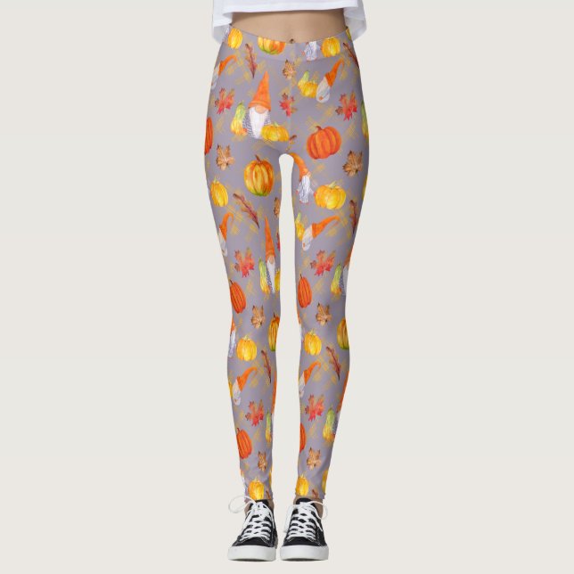 Leggings Aquarelle Chute Gnomes, Citrouille Et Feuille Legg (Devant)