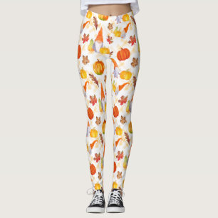 Leggings Aquarelle Chute Gnomes, Citrouille Et Feuille Legg