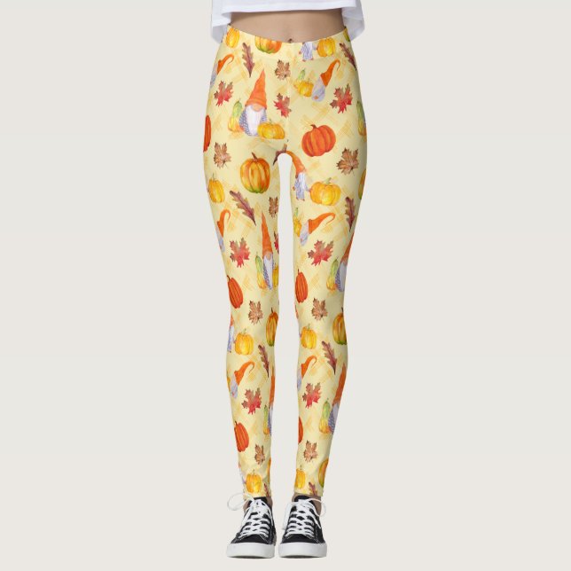 Leggings Aquarelle Chute Gnomes, Citrouille Et Feuille Legg (Devant)