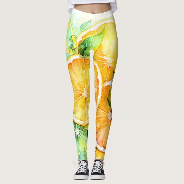 Leggings Aquarelle Citron Orange Citron Vert Botanique Cuis (Devant)
