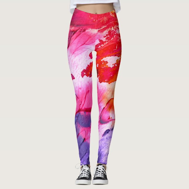Leggings Aquarelle couleur rouge et bleu Abstrait (Devant)