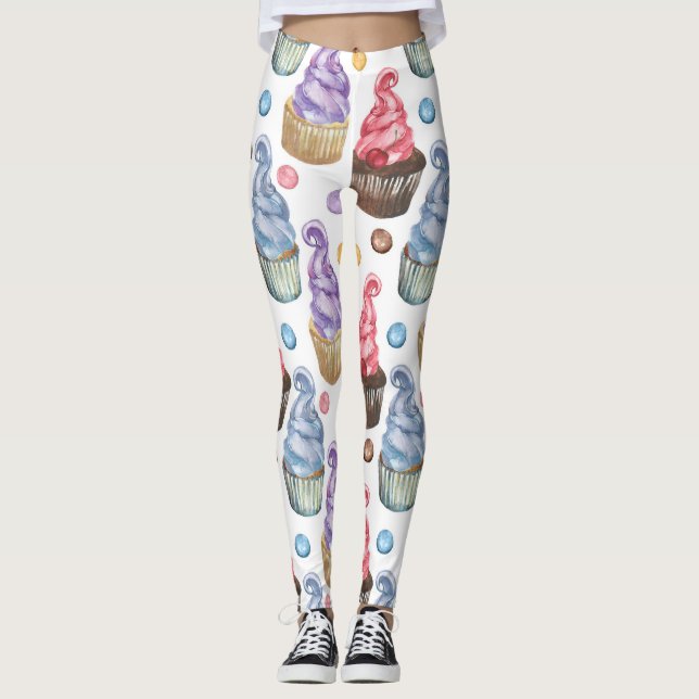 Leggings Aquarelle cupcakes colorés (Devant)