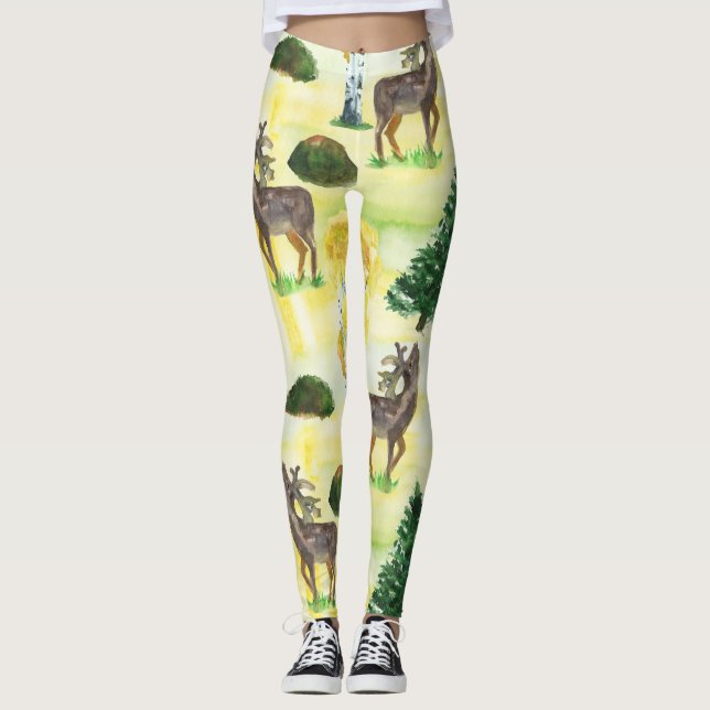 Leggings Aquarelle de chevreuils (Devant)