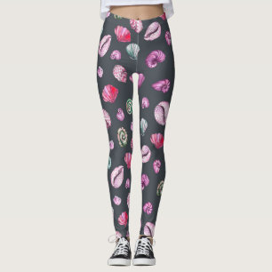 Leggings Aquarelle de coquillage : Motif bleu foncé