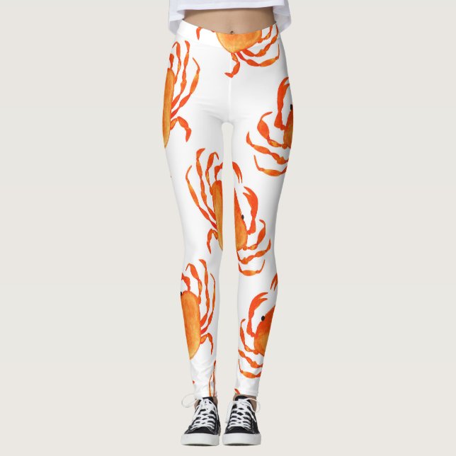 Leggings Aquarelle de crabe : Motif Arrière - plan blanc (Devant)