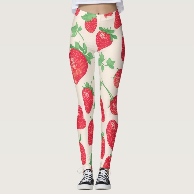 Leggings Aquarelle de fraise Motif coloré (Devant)