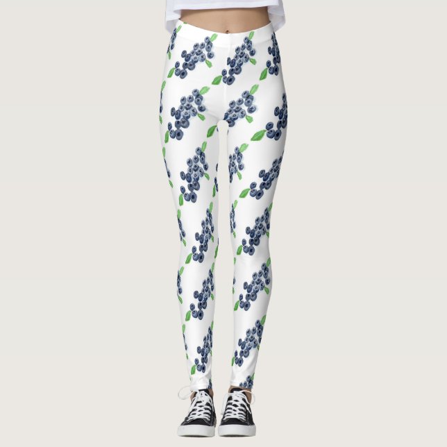 Leggings Aquarelle de fruits Blueberries Motif alimentaire  (Devant)