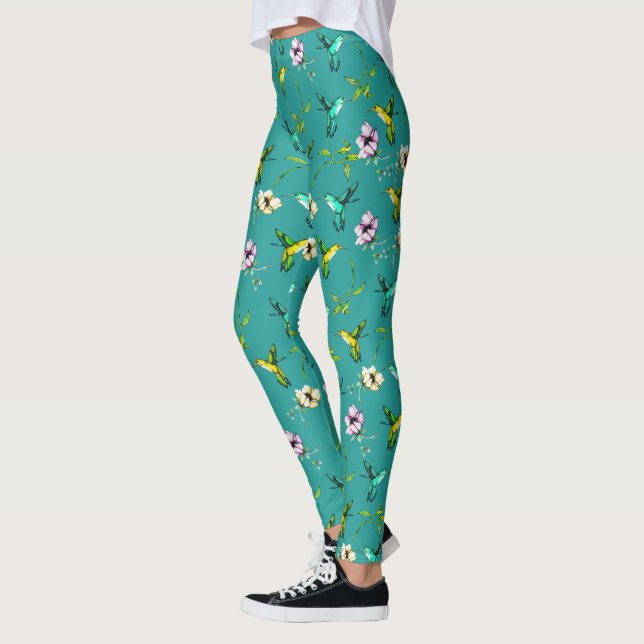 Leggings Aquarelle de jardin enchantée Colibris et fleurs (Gauche)