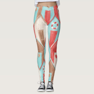 Leggings Aquarelle de la maison de plage : motif rétro.