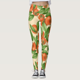 Leggings Aquarelle de mandarine, motif de fruits sans soudu