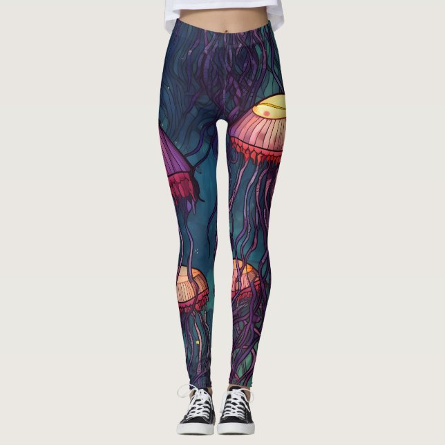 Leggings Aquarelle de méduse sous-marine (Devant)